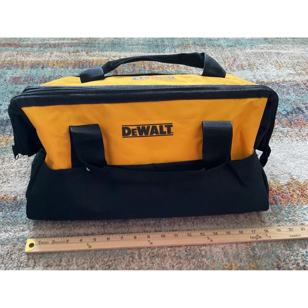 DEWALT 18 Inch Heavy Duty Canvas Tool Bag Yellow Black Wide Mouth Storage Box